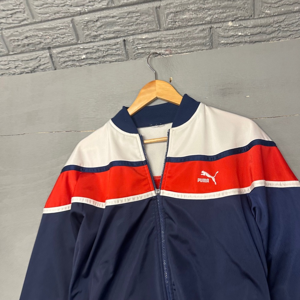 Puma Mens Vintage Style Colorblock Track Jacket Navy Blue White Red Full Zip